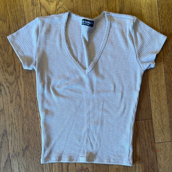 Liz & Sarah Ribbed V-Neck Crop Tops - Mint, Blush, and Ivory - Picture 4 of 4